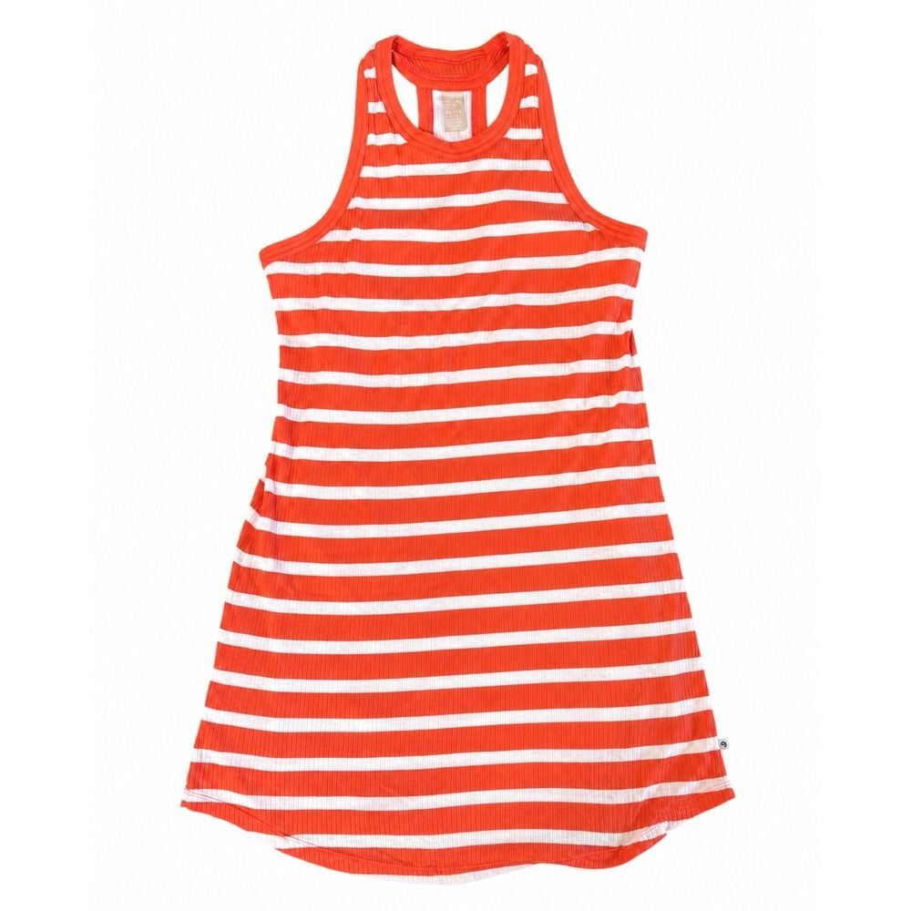 Mountain Hardwear Orange White Striped Racerback Ribbed Cotton Blend Dress
